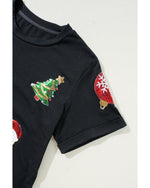 Black Sequin Christmas Essentials Graphic Crewneck T Shirt - 2XL