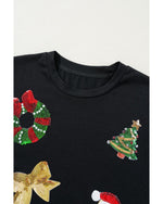 Black Sequin Christmas Essentials Graphic Crewneck T Shirt - 2XL