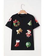 Black Sequin Christmas Essentials Graphic Crewneck T Shirt - 2XL