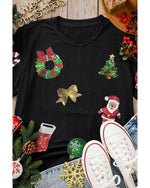 Black Sequin Christmas Essentials Graphic Crewneck T Shirt - L
