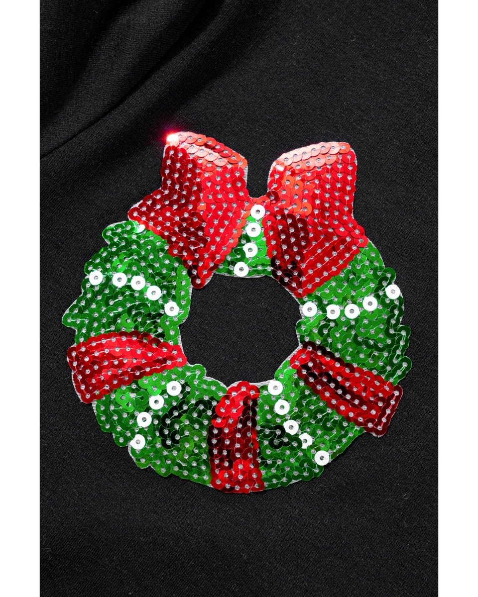 Black Sequin Christmas Essentials Graphic Crewneck T Shirt - L