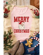 Pink MERRY CHRISTMAS Santa Claus Printed T Shirt - 3XL