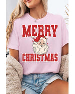 Pink MERRY CHRISTMAS Santa Claus Printed T Shirt - 3XL