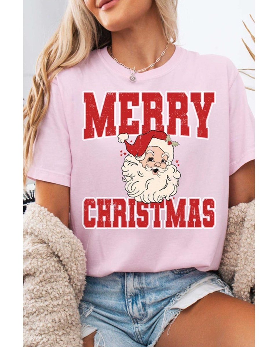 Pink MERRY CHRISTMAS Santa Claus Printed T Shirt - 3XL