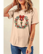 Khaki Nutcracker Bow Christmas Wreath Crewneck Printed T Shirt - XL