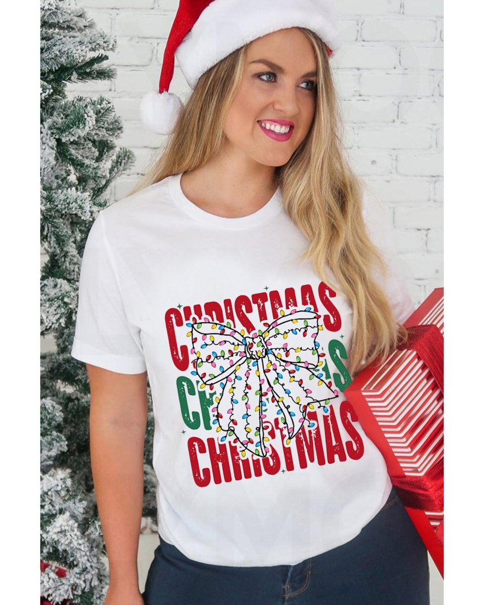 White Christmas Bowknot Graphic Tee - 2XL