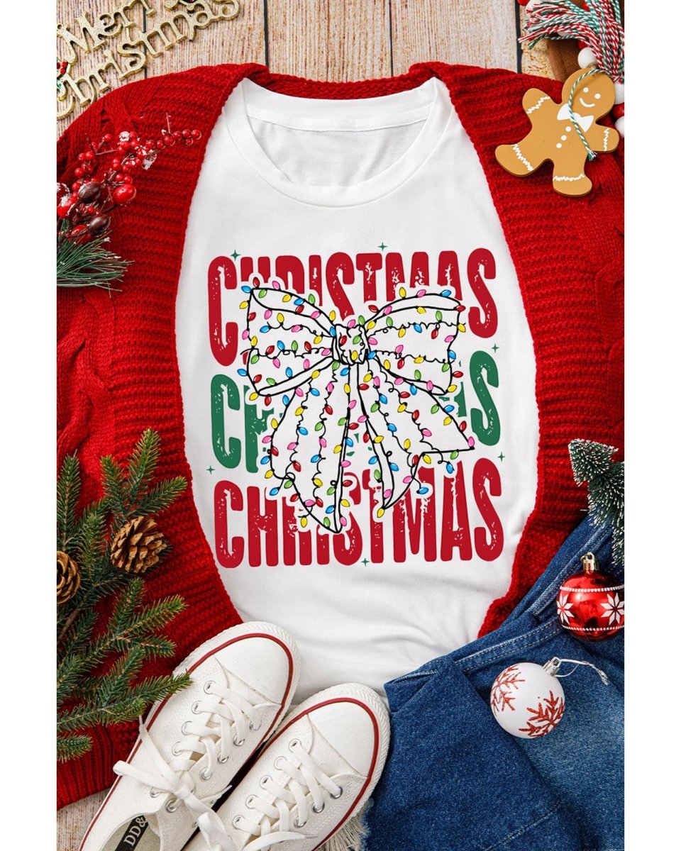 White Christmas Bowknot Graphic Tee - 2XL
