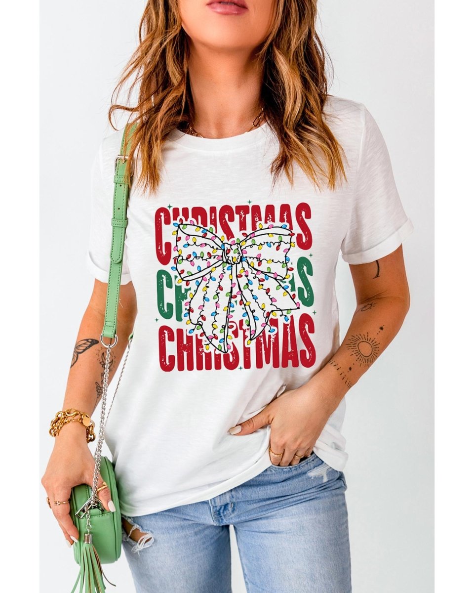 White Christmas Bowknot Graphic Tee - XL