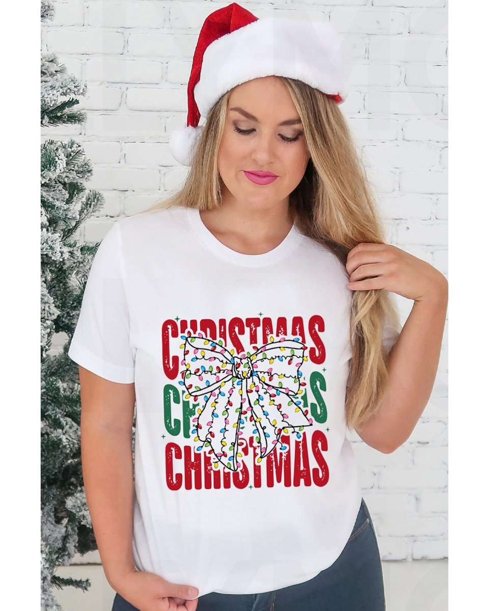 White Christmas Bowknot Graphic Tee - XL
