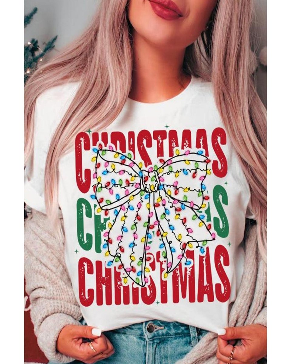 White Christmas Bowknot Graphic Tee - XL