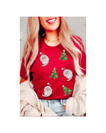 Red Santa Clause Christmas Tree Print Tee - L