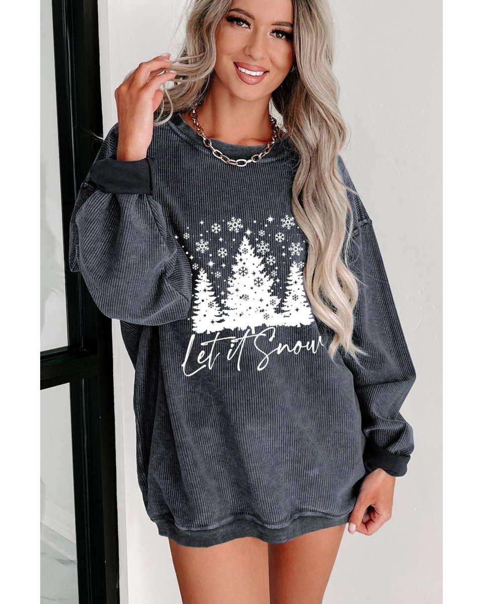 Gray Christmas Tree Flake Graphic Corded Sweatshirt - M