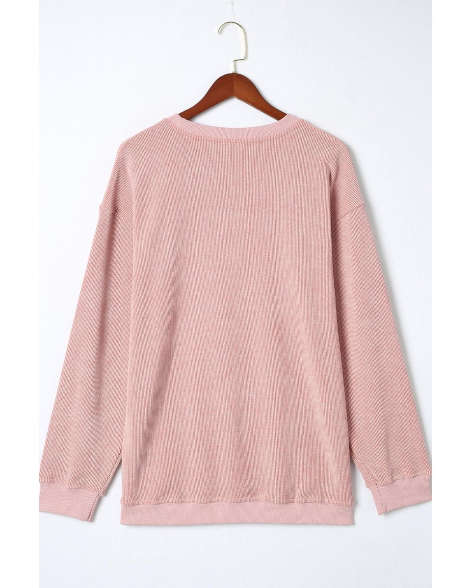 Pink MERRY Christmas Plaid Leopard Print Corded Sweatshirt - S