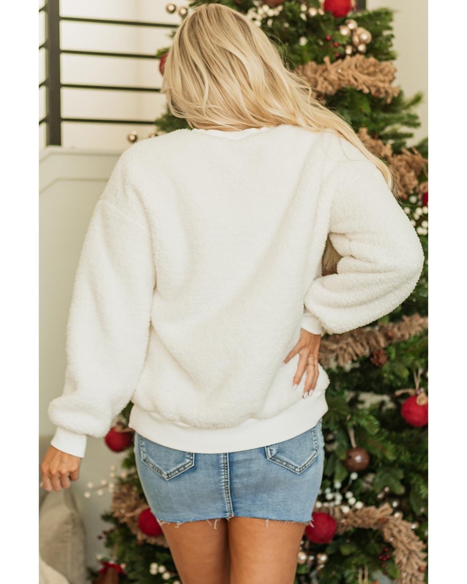 White Christmas MERRY & Bright Chenille Graphic Sherpa Sweatshirt - L
