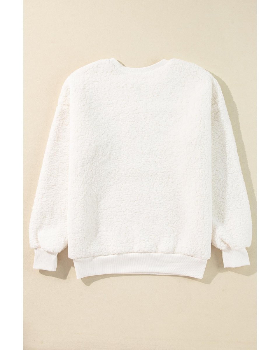 White Christmas MERRY & Bright Chenille Graphic Sherpa Sweatshirt - L