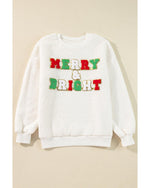 White Christmas MERRY & Bright Chenille Graphic Sherpa Sweatshirt - L