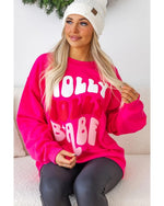 Rose Red Christmas Holly Jolly Babe Graphic Oversized Sweatshirt - L