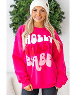 Rose Red Christmas Holly Jolly Babe Graphic Oversized Sweatshirt - S