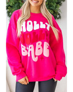 Rose Red Christmas Holly Jolly Babe Graphic Oversized Sweatshirt - XL