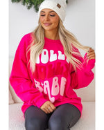 Rose Red Christmas Holly Jolly Babe Graphic Oversized Sweatshirt - XL