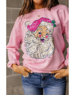 Pink Bold Christmas Claus Graphic Drop Shoulder Sweatshirt - 2XL
