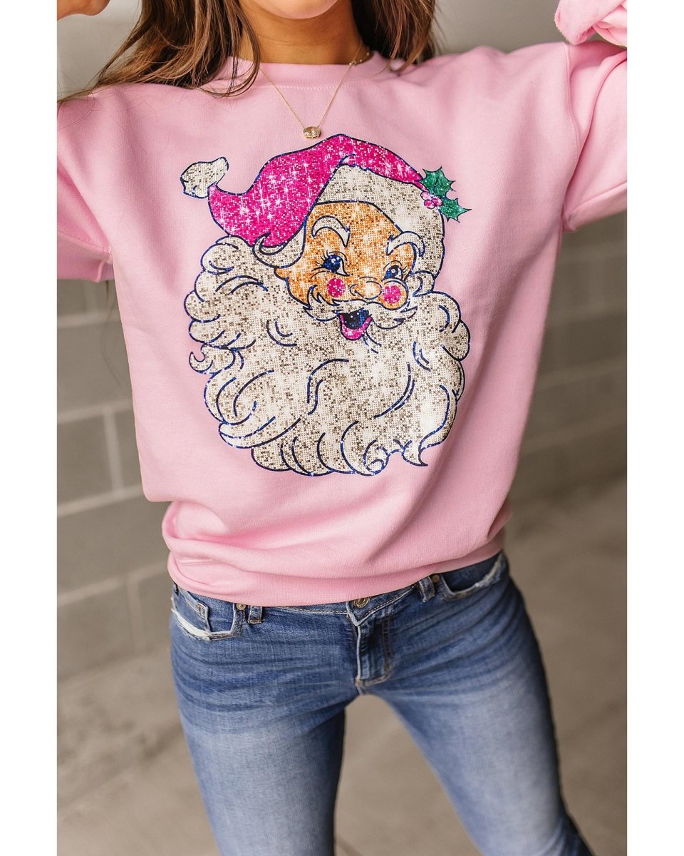 Pink Bold Christmas Claus Graphic Drop Shoulder Sweatshirt - 2XL
