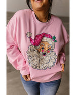 Pink Bold Christmas Claus Graphic Drop Shoulder Sweatshirt - S