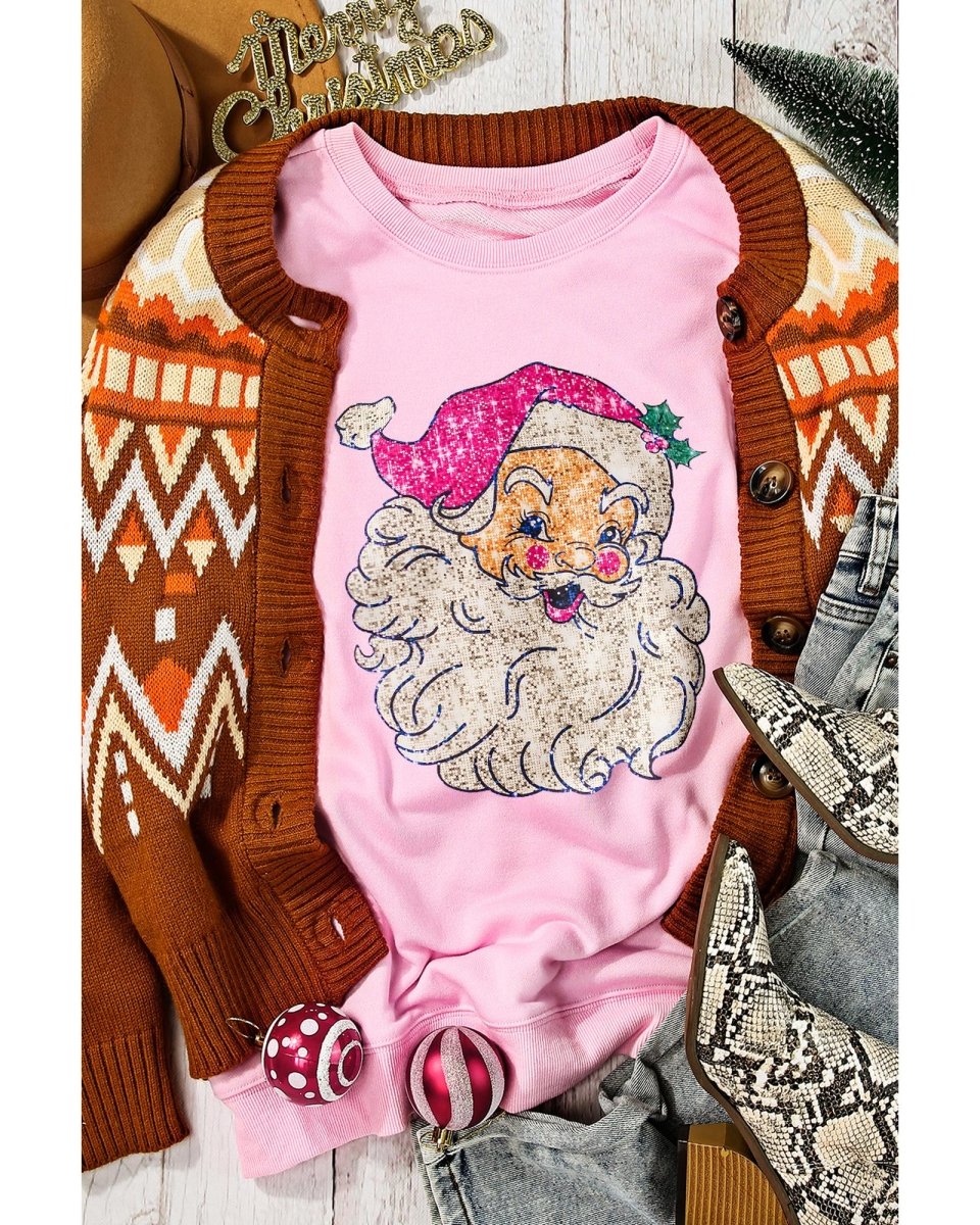 Pink Bold Christmas Claus Graphic Drop Shoulder Sweatshirt - XL