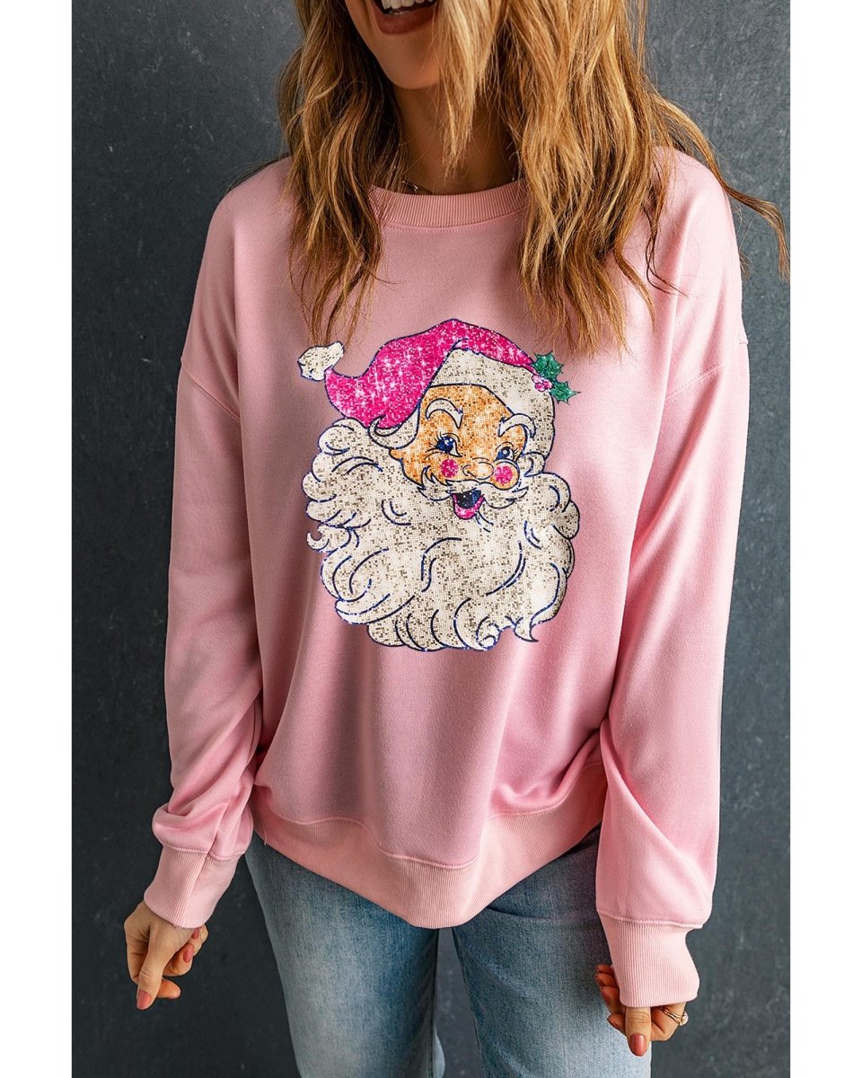 Pink Bold Christmas Claus Graphic Drop Shoulder Sweatshirt - XL