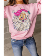 Pink Bold Christmas Claus Graphic Drop Shoulder Sweatshirt - XL
