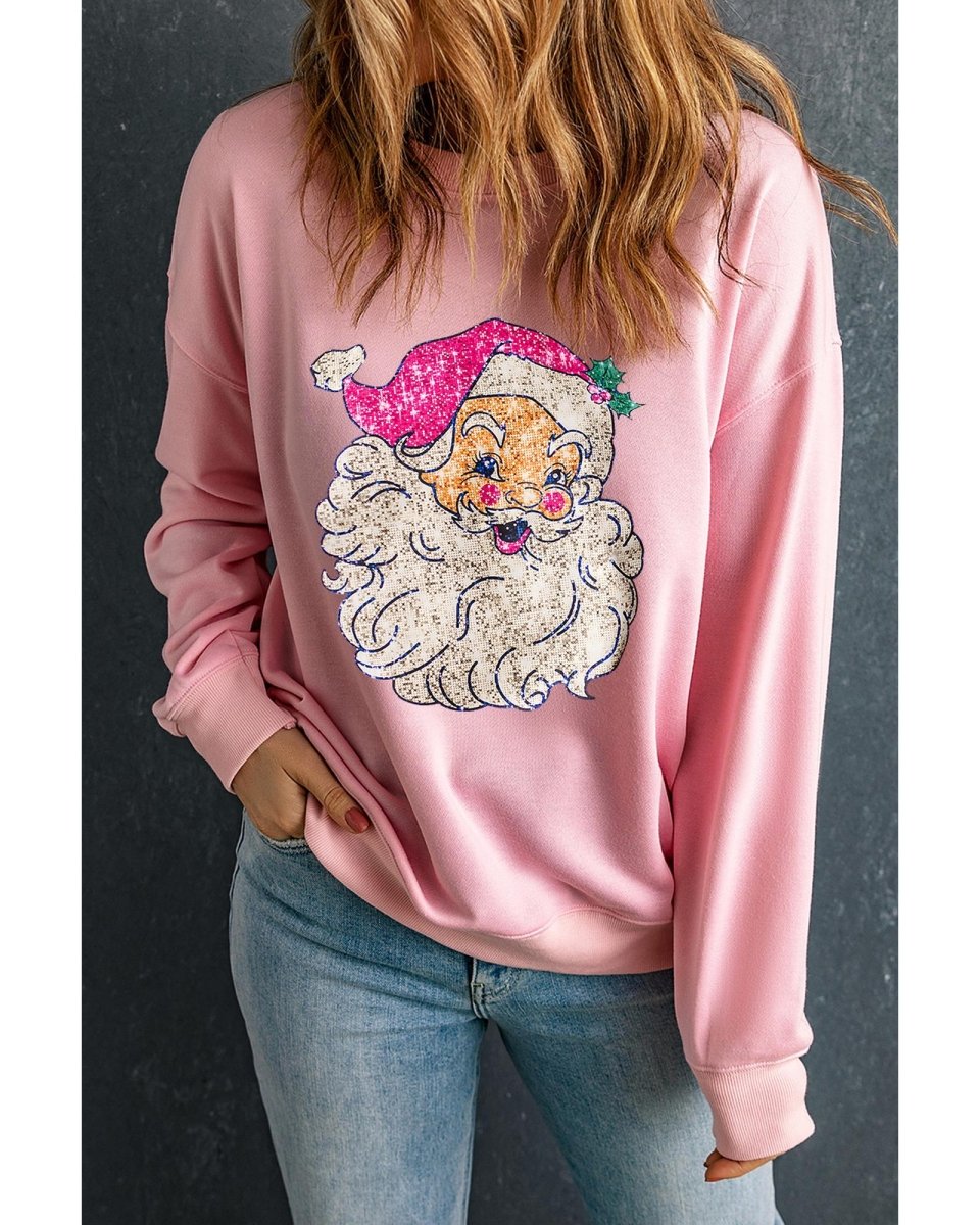 Pink Bold Christmas Claus Graphic Drop Shoulder Sweatshirt - XL