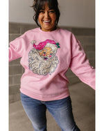 Pink Bold Christmas Claus Graphic Drop Shoulder Sweatshirt - XL