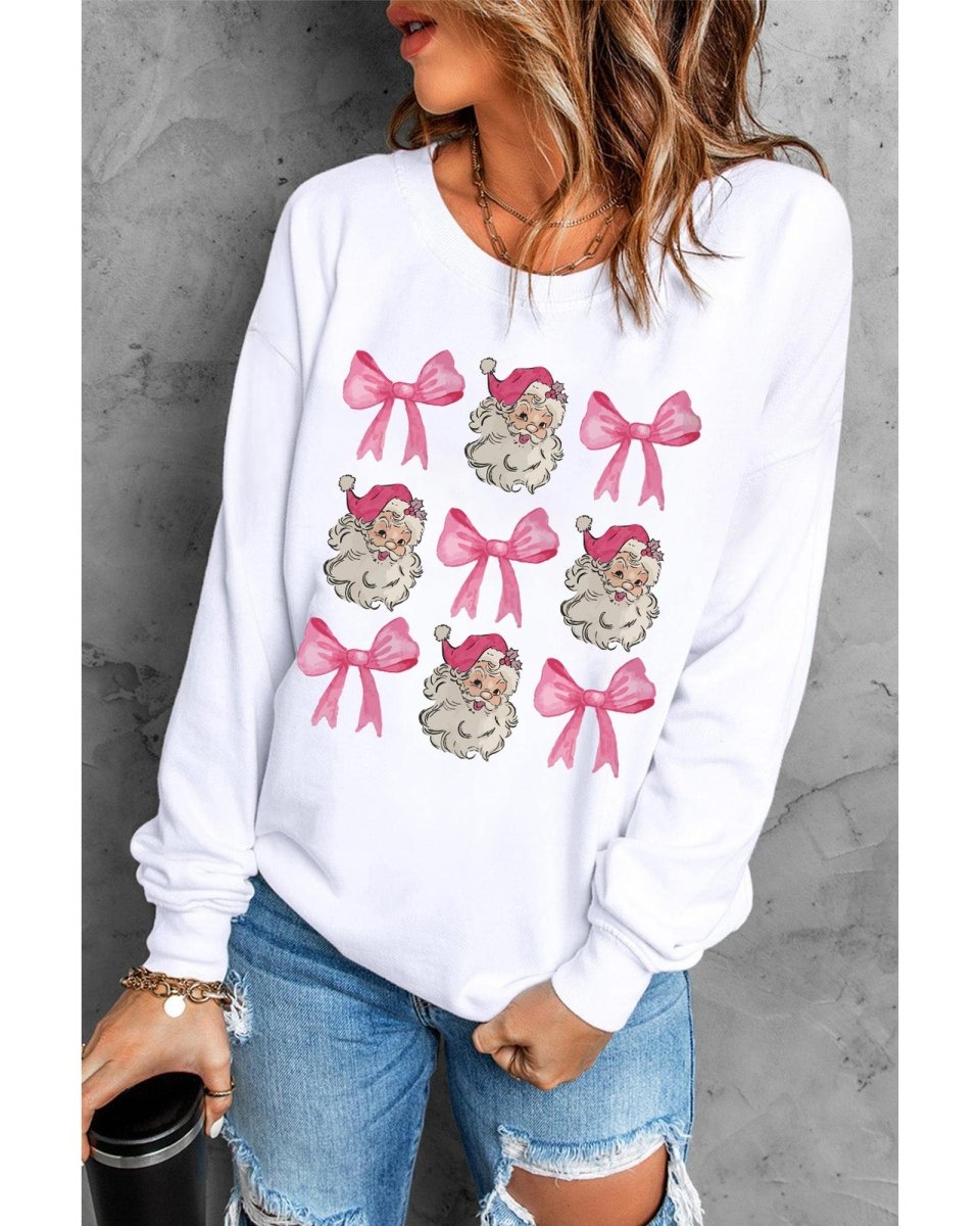 Beige Santa Claus Bowknot Pattern Christmas Sweatshirt - L