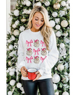 Beige Santa Claus Bowknot Pattern Christmas Sweatshirt - L