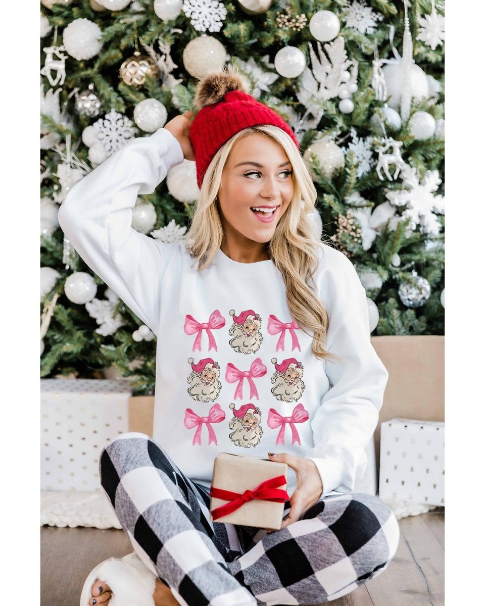 Beige Santa Claus Bowknot Pattern Christmas Sweatshirt - M