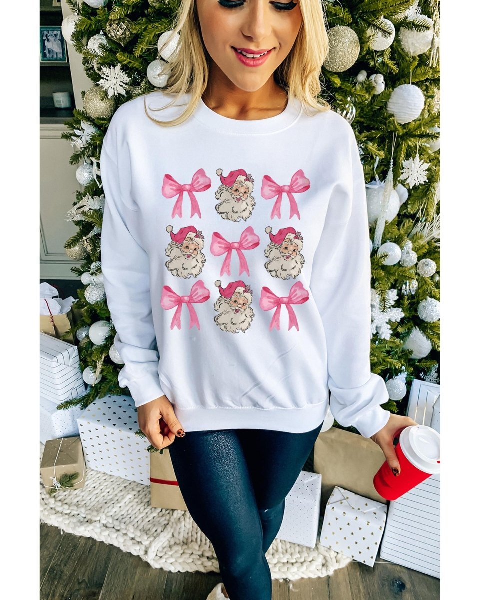 Beige Santa Claus Bowknot Pattern Christmas Sweatshirt - S