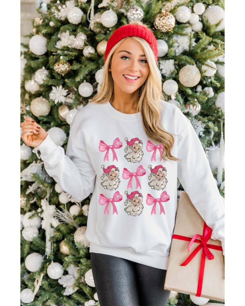 Beige Santa Claus Bowknot Pattern Christmas Sweatshirt - S