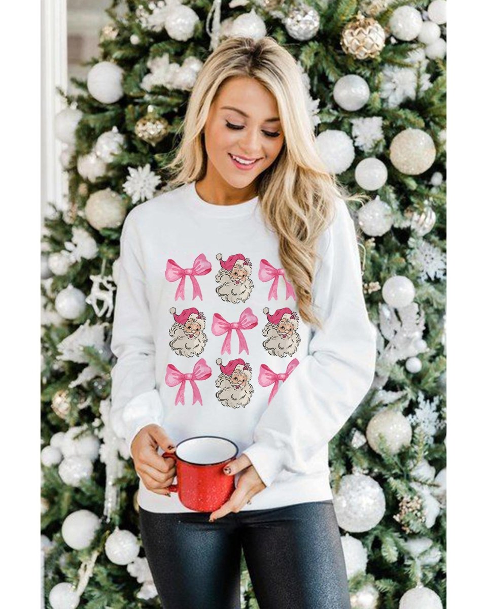 Beige Santa Claus Bowknot Pattern Christmas Sweatshirt - S