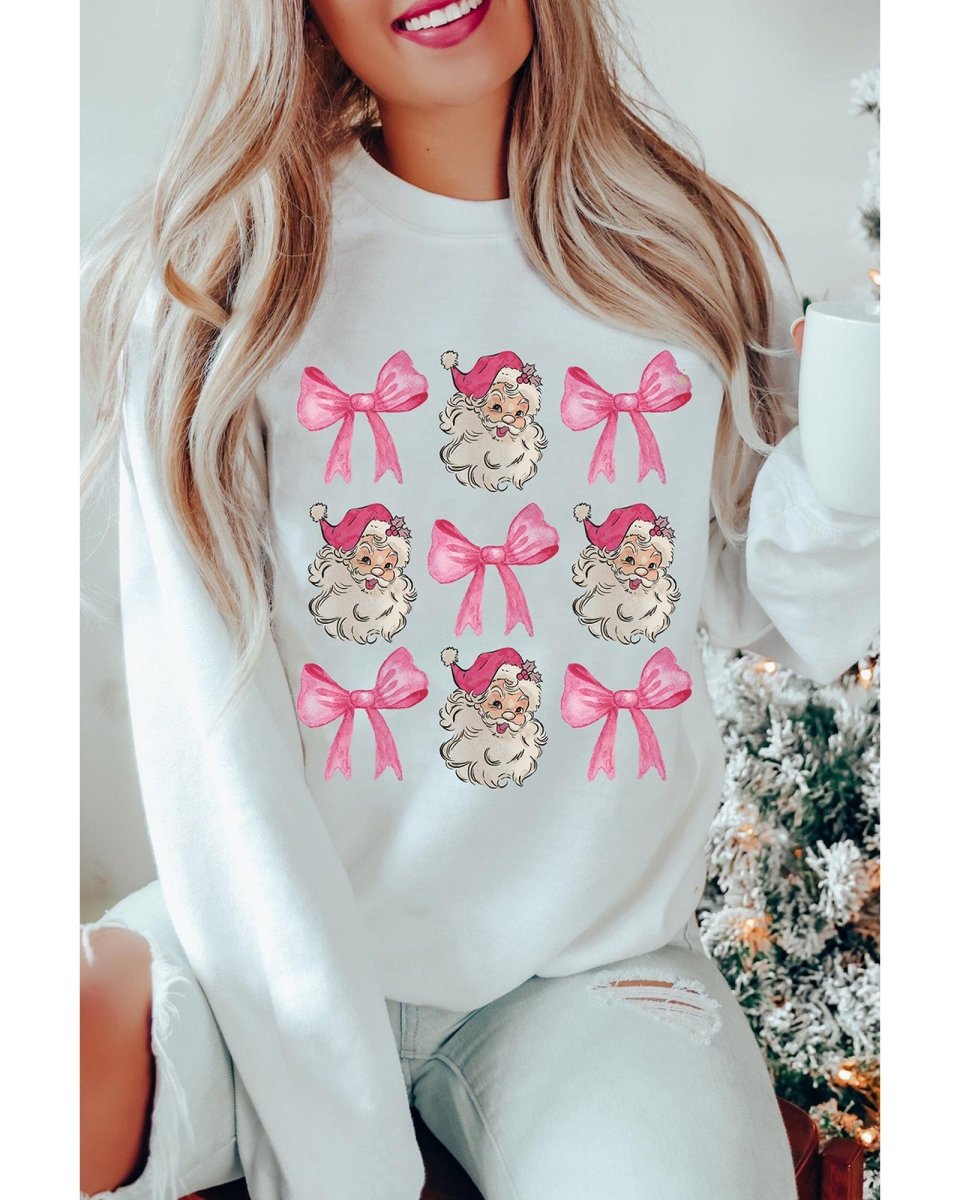 Beige Santa Claus Bowknot Pattern Christmas Sweatshirt - XL