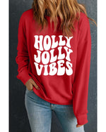 Red HOLLY JOLLY VIBES Graphic Crewneck Christmas Sweatshirt - 2XL