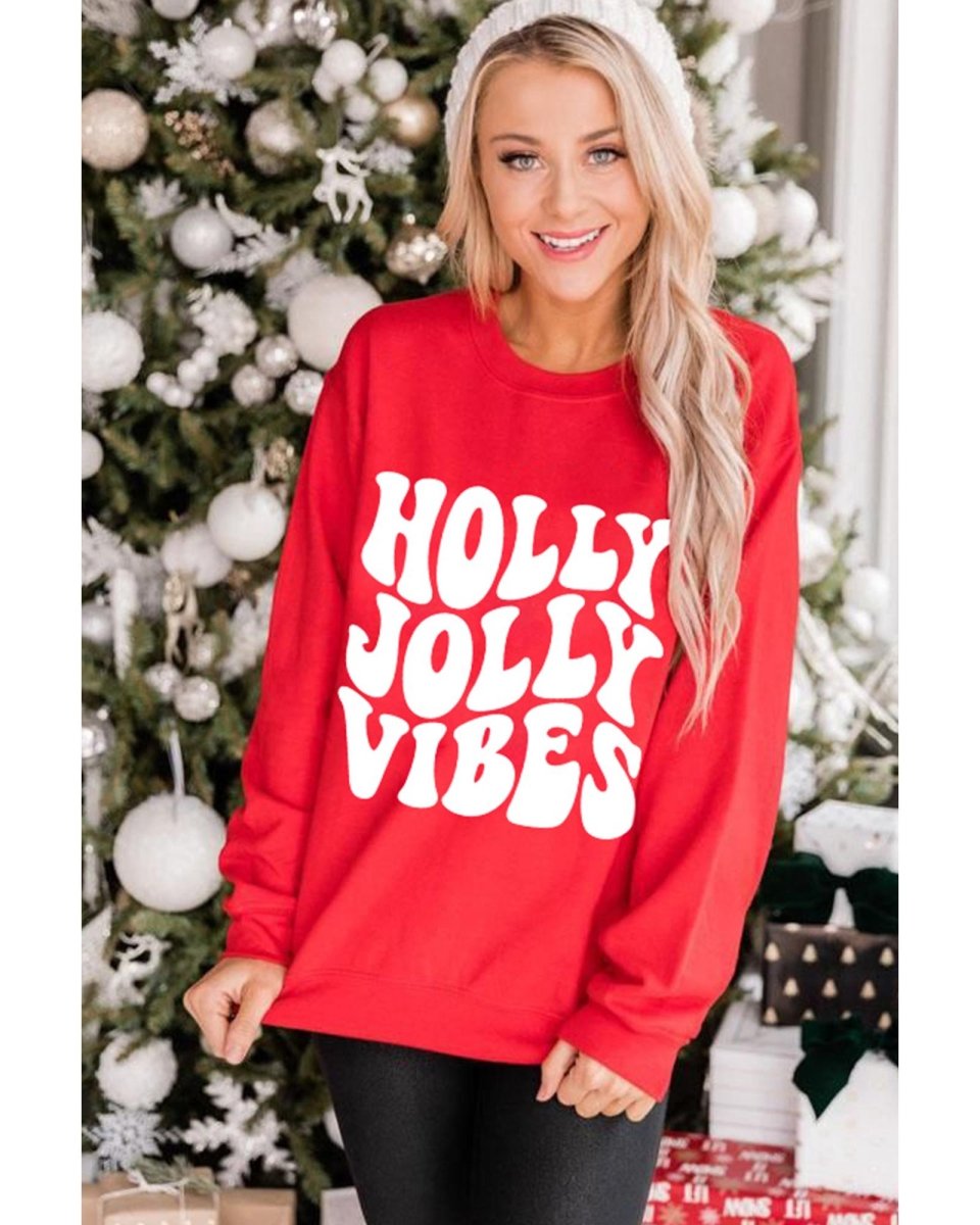 Red HOLLY JOLLY VIBES Graphic Crewneck Christmas Sweatshirt - 2XL