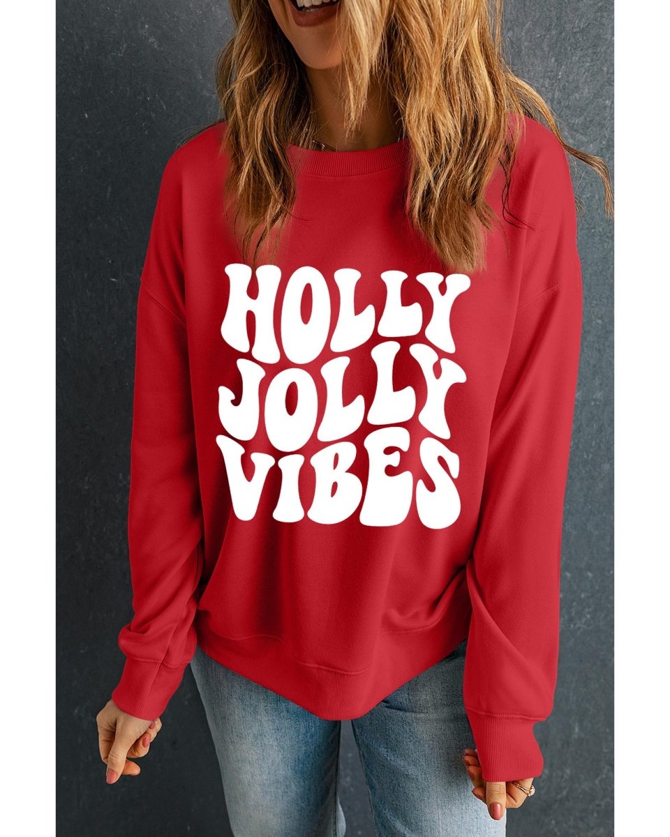 Red HOLLY JOLLY VIBES Graphic Crewneck Christmas Sweatshirt - 2XL