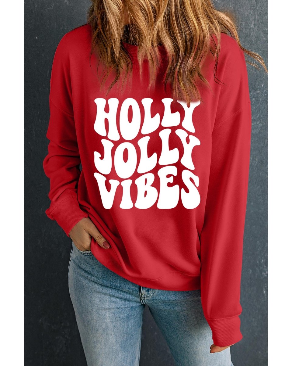 Red HOLLY JOLLY VIBES Graphic Crewneck Christmas Sweatshirt - M