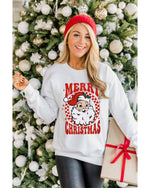 Beige MERRY CHRISTMAS Christmas Claus Graphic Drop Shoulder Sweatshirt - M
