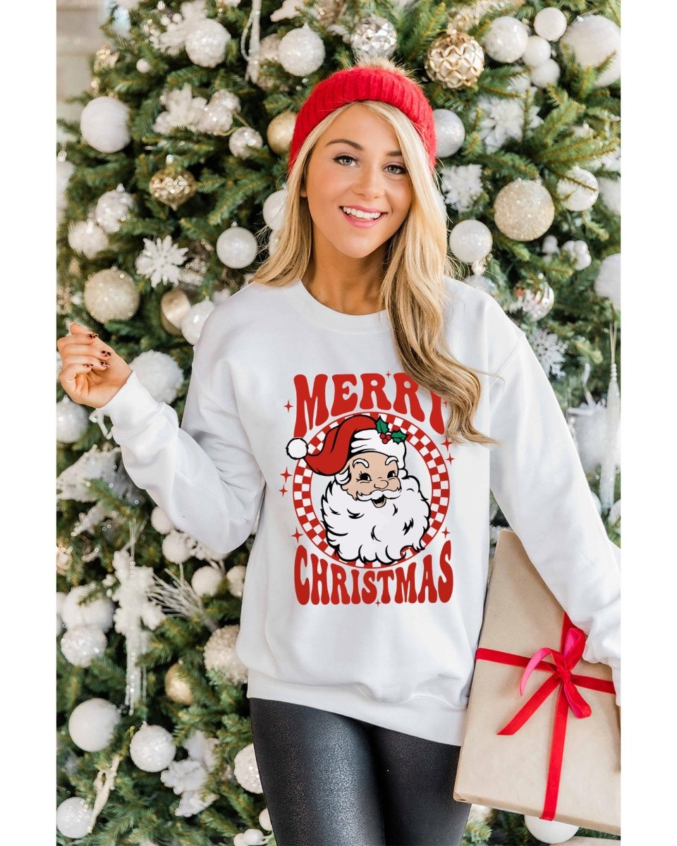 Beige MERRY CHRISTMAS Christmas Claus Graphic Drop Shoulder Sweatshirt - M