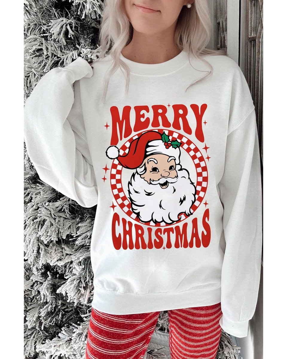 Beige MERRY CHRISTMAS Christmas Claus Graphic Drop Shoulder Sweatshirt - M