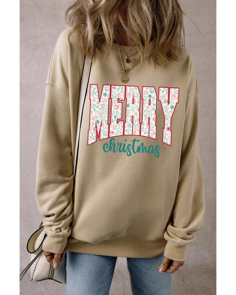 Parchment Festive Element Printed MERRY Christmas Graphic Sweatshirt - L