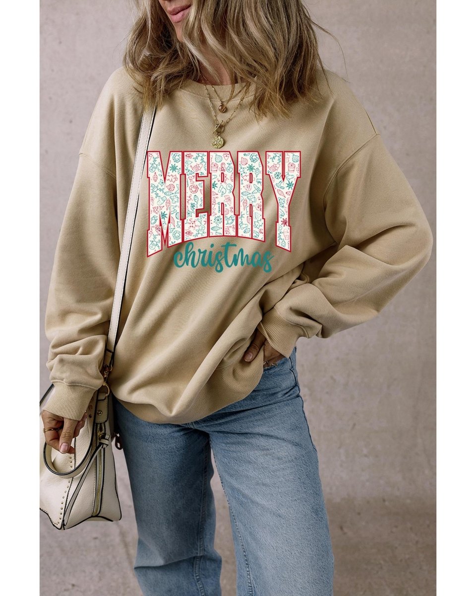 Parchment Festive Element Printed MERRY Christmas Graphic Sweatshirt - M