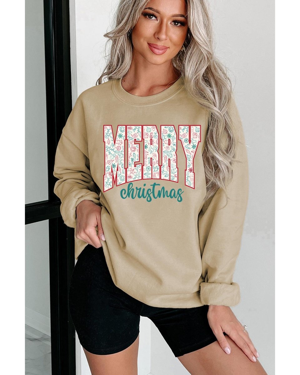 Parchment Festive Element Printed MERRY Christmas Graphic Sweatshirt - M