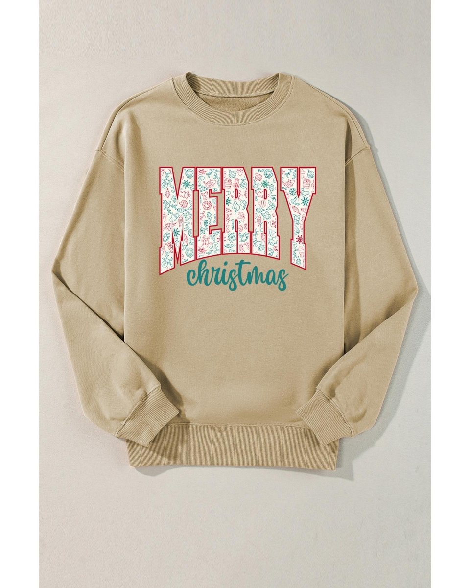 Parchment Festive Element Printed MERRY Christmas Graphic Sweatshirt - M